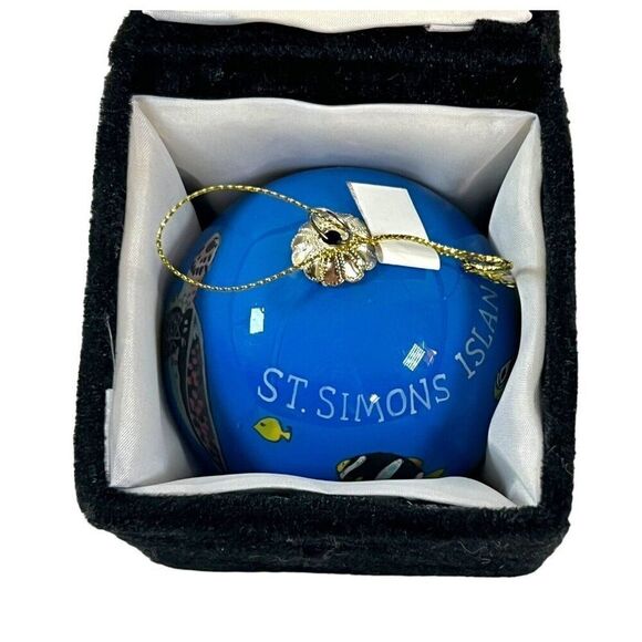 Reverse Painted Glass St. Simons Islans Christmas Tree Souvenir Ornament VTG - Picture 7 of 11